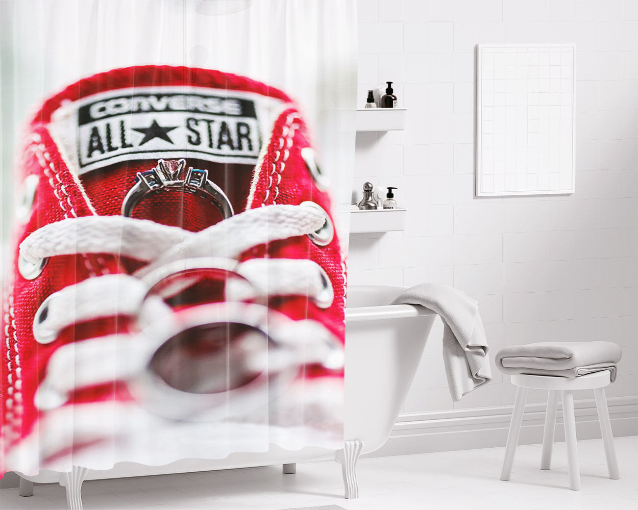 Converse All Star And Rings Bathroom Shower Curtain Fabric Waterproof | 66 X 72 Inch