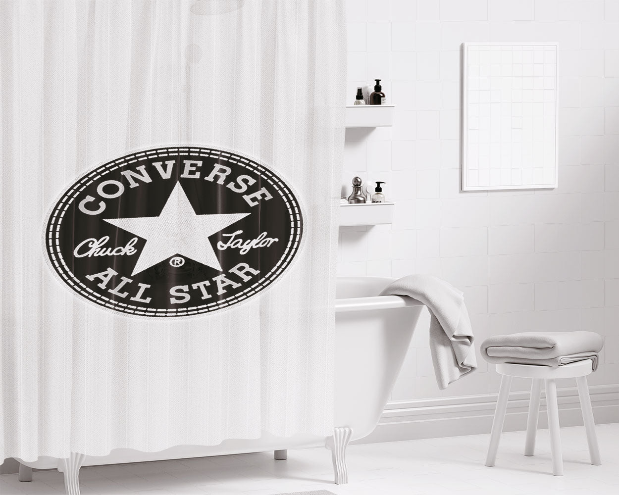 Converse Allstar Logo White Bathroom Shower Curtain Fabric Waterproof | 66 X 72 Inch