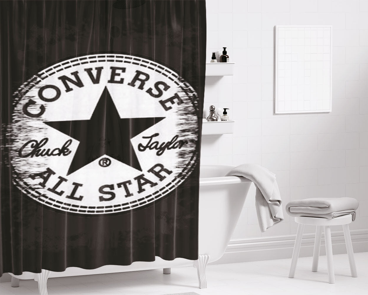 Converse Black Withe Bathroom Shower Curtain Fabric Waterproof | 66 X 72 Inch