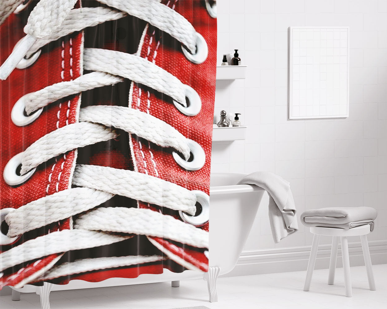 Converse Red Shoelace Of High Waist Bathroom Shower Curtain Fabric Waterproof | 66 X 72 Inch