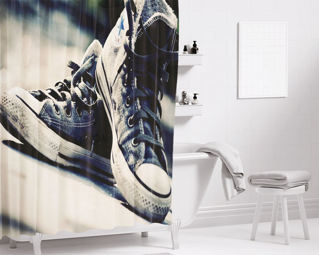 Converse Shoes Bathroom Shower Curtain Fabric Waterproof | 66 X 72 Inch
