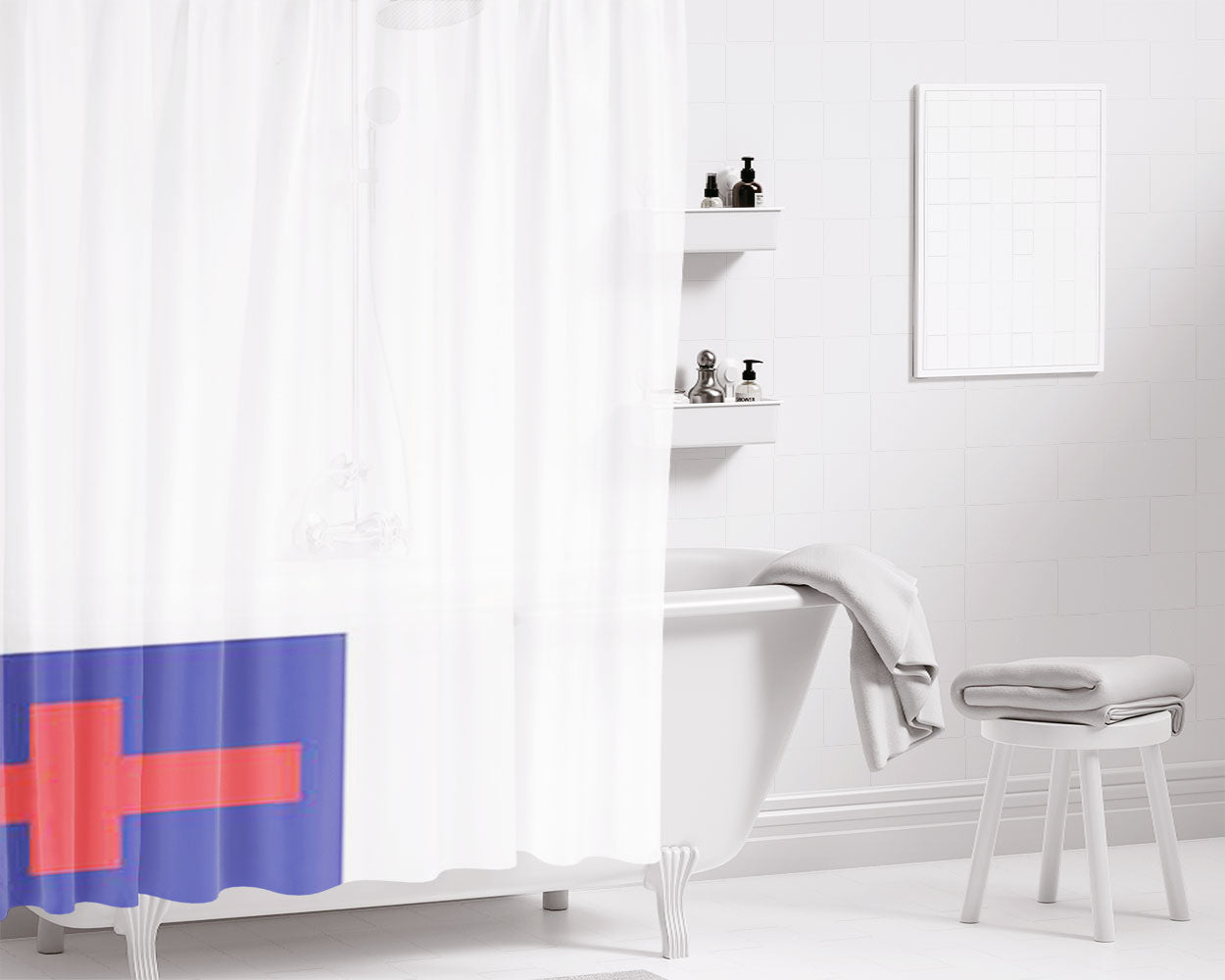 Cross Flag Bathroom Shower Curtain Fabric Waterproof | 66 X 72 Inch