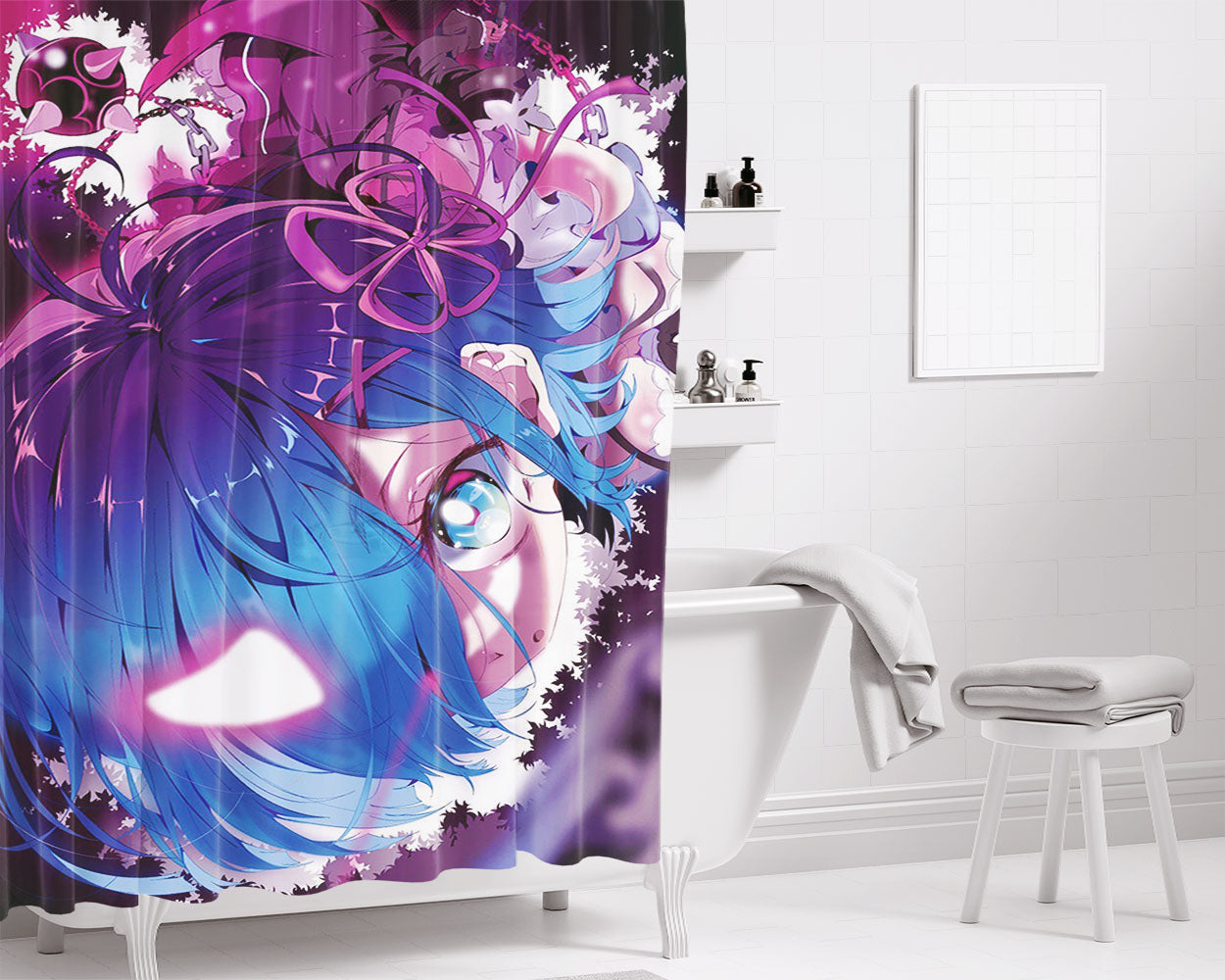 Cute Re Zero Rem The Demon Bathroom Shower Curtain Fabric Waterproof | 66 X 72 Inch