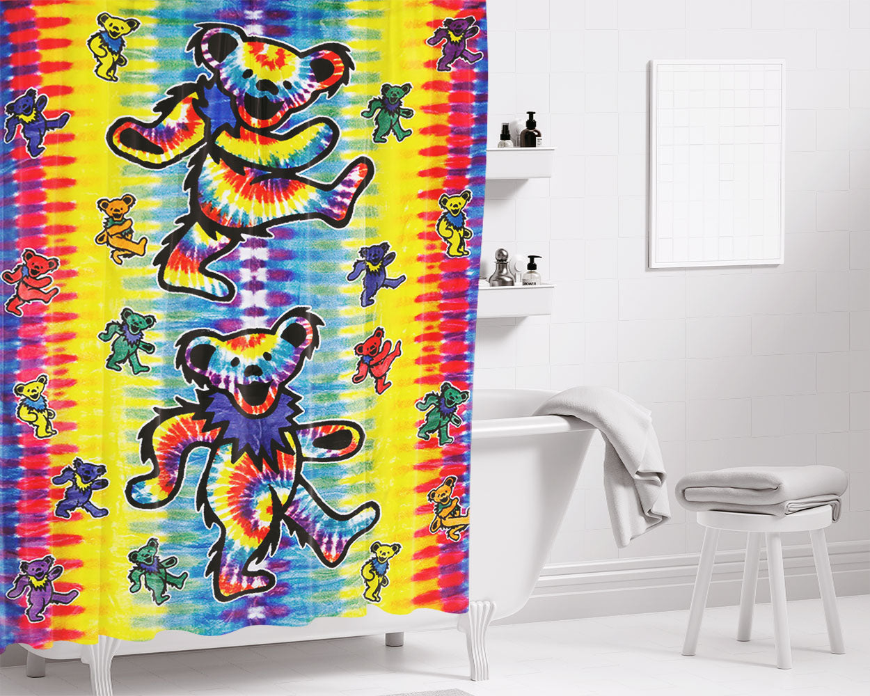 Dance Skeleton On White Bathroom Shower Curtain Fabric Waterproof | 66 X 72 Inch