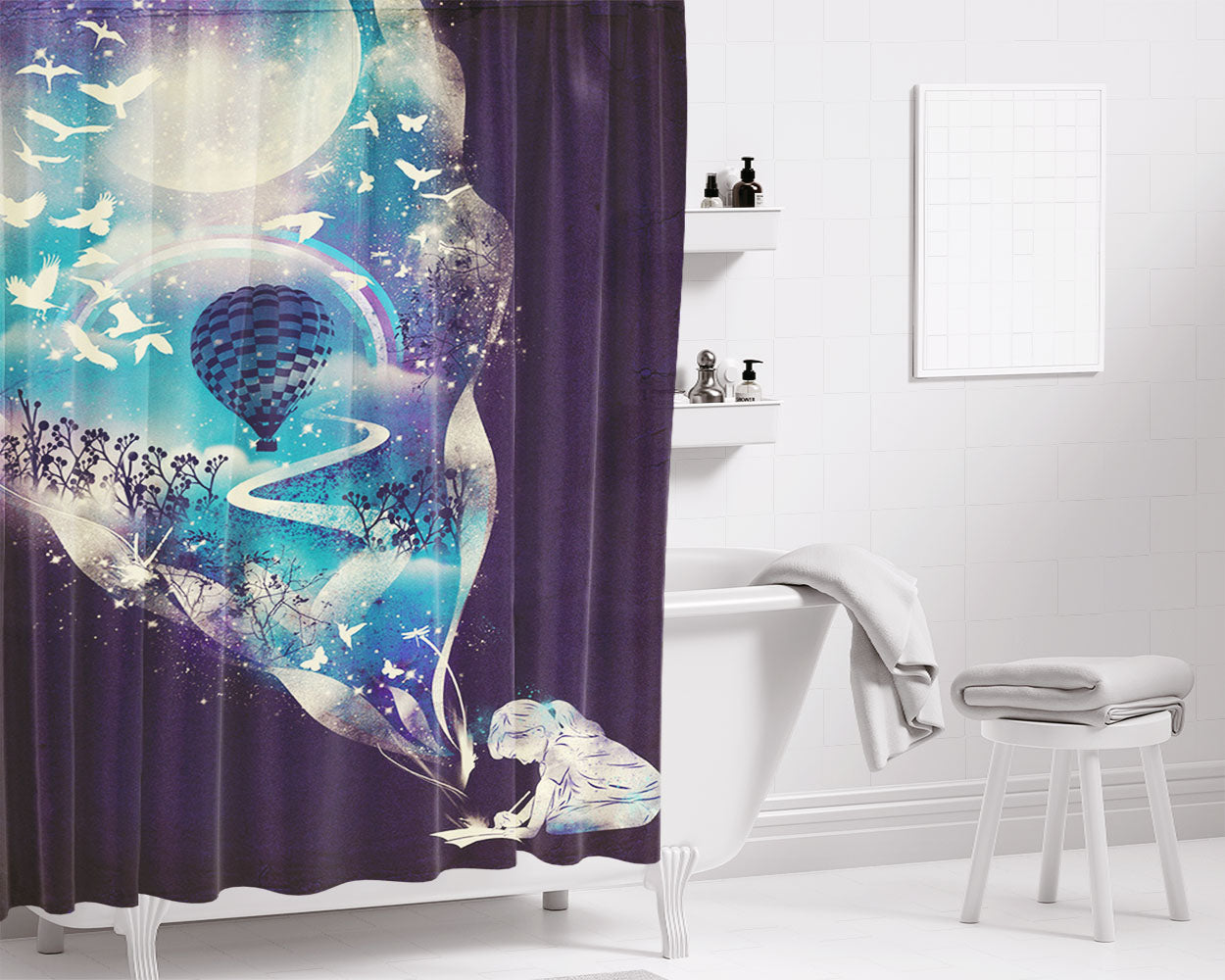 Drawing Wallpaper Bathroom Shower Curtain Fabric Waterproof | 66 X 72 Inch