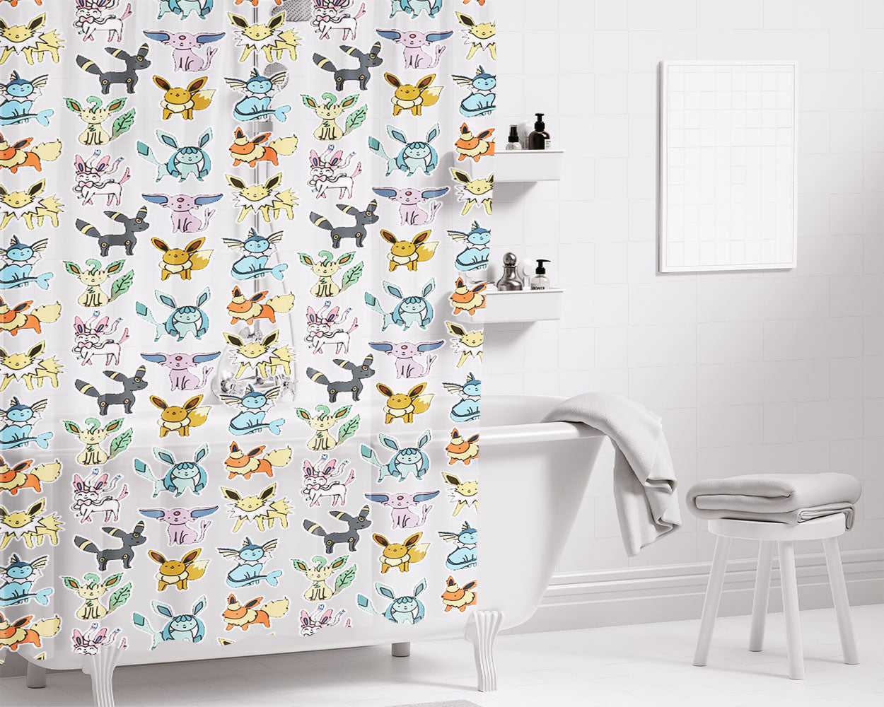 Eevee Evolutions Pattern Bathroom Shower Curtain Fabric Waterproof | 66 X 72 Inch