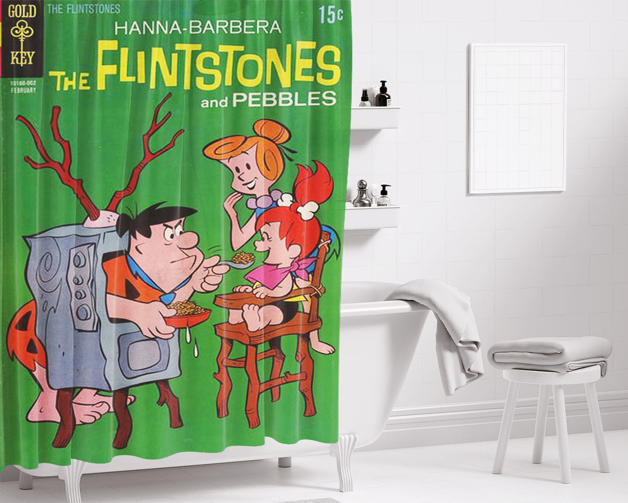 Family Flintstone Bathroom Shower Curtain Fabric Waterproof | 66 X 72 Inch
