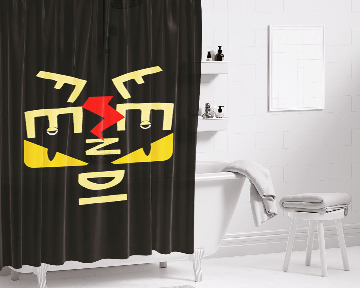 Fendi Logo Wallpaper Bathroom Shower Curtain Fabric Waterproof | 66 X 72 Inch