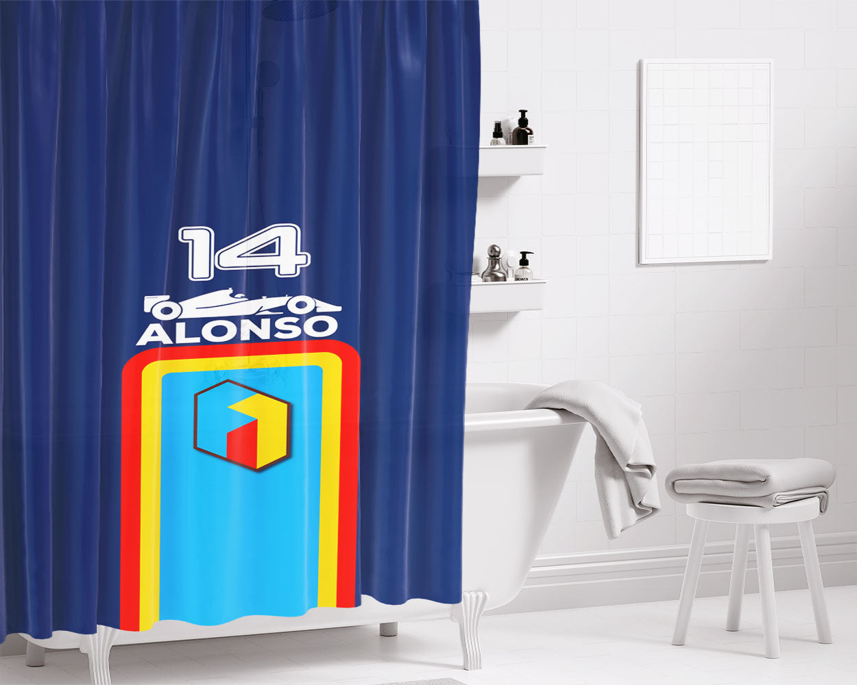 Fernando Alonso Formula 1 Bathroom Shower Curtain Fabric Waterproof | 66 X 72 Inch