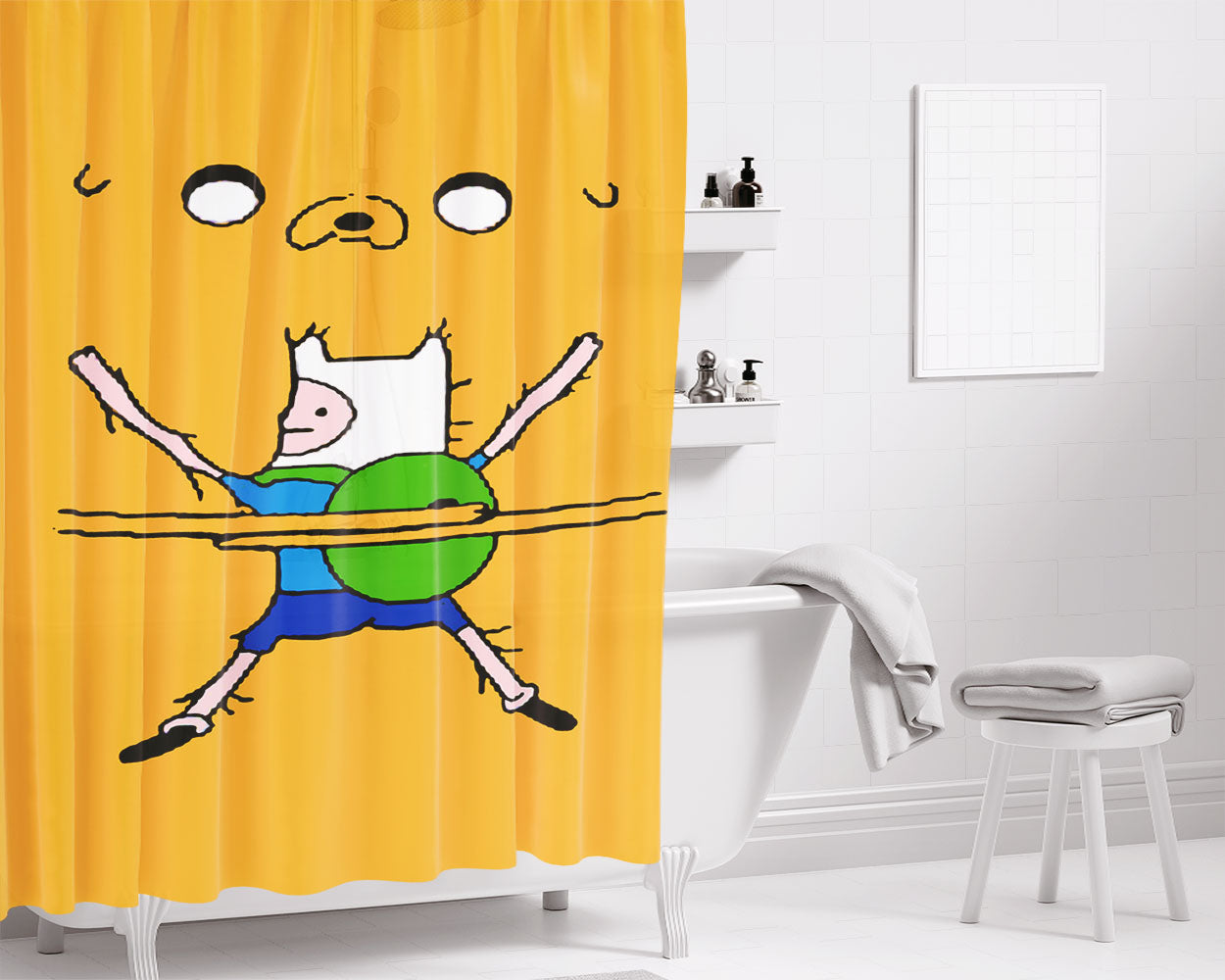 Finn And Jake Hug Bathroom Shower Curtain Fabric Waterproof | 66 X 72 Inch