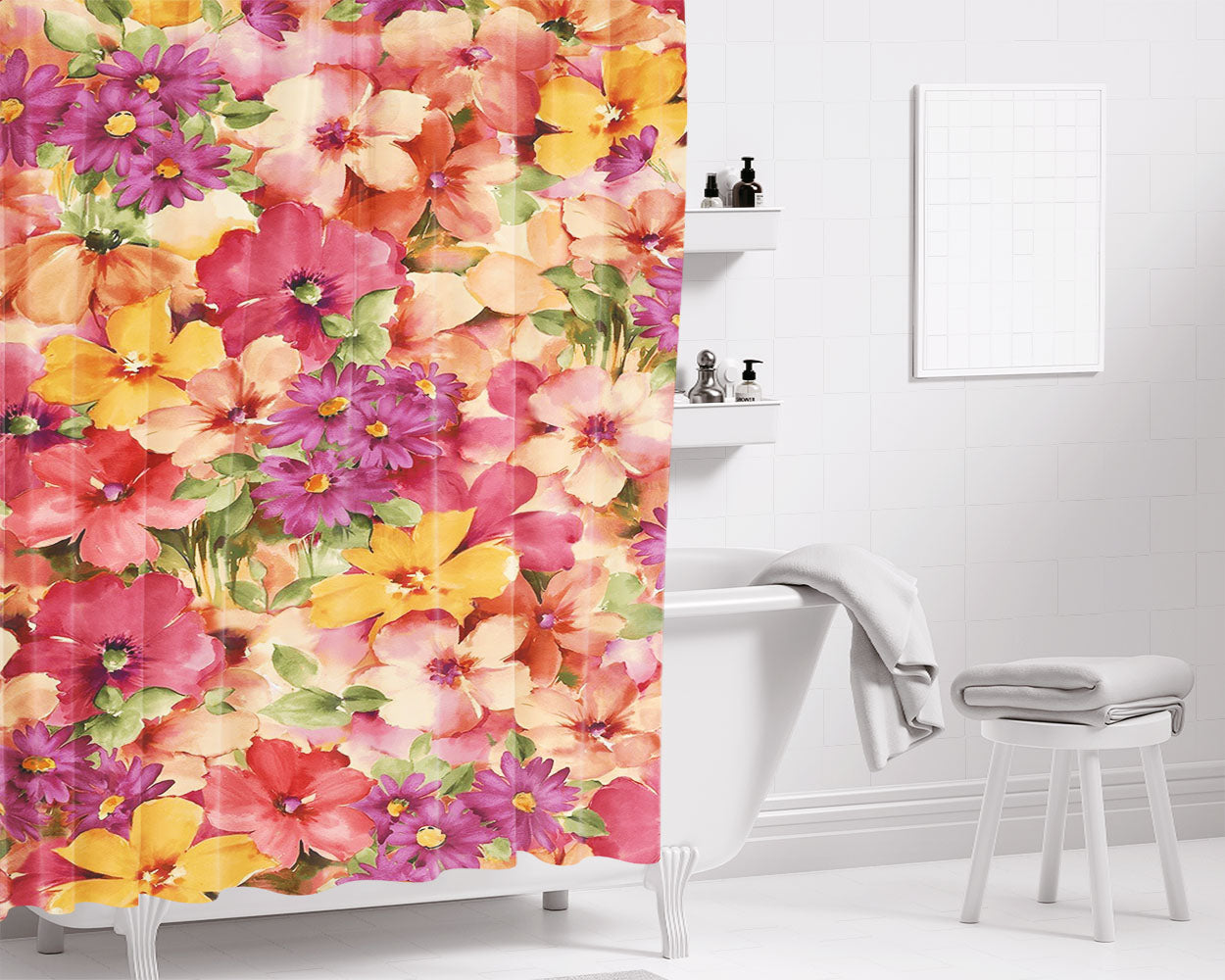 Flower Multic Bathroom Shower Curtain Fabric Waterproof | 66 X 72 Inch
