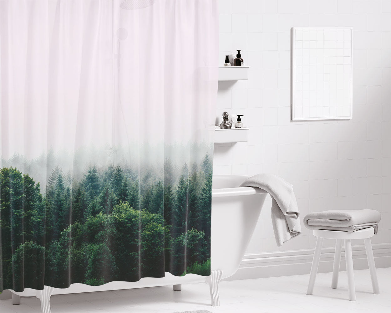 Foggy In Forest Mountain Bathroom Shower Curtain Fabric Waterproof | 66 X 72 Inch