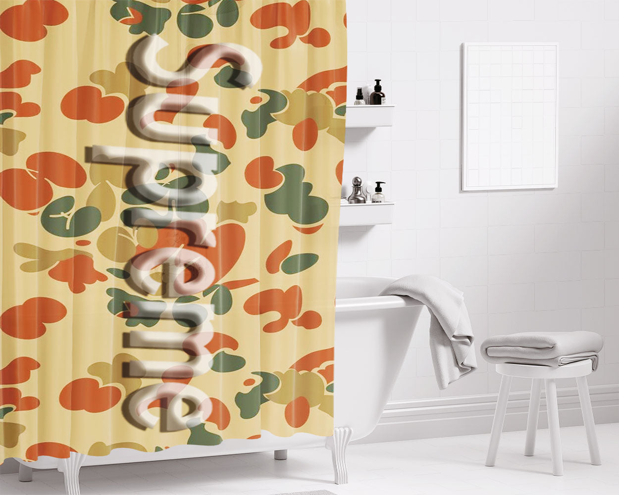 Bape Camo Shark Face Font White Bathroom Shower Curtain Fabric Waterproof | 66 X 72 Inch