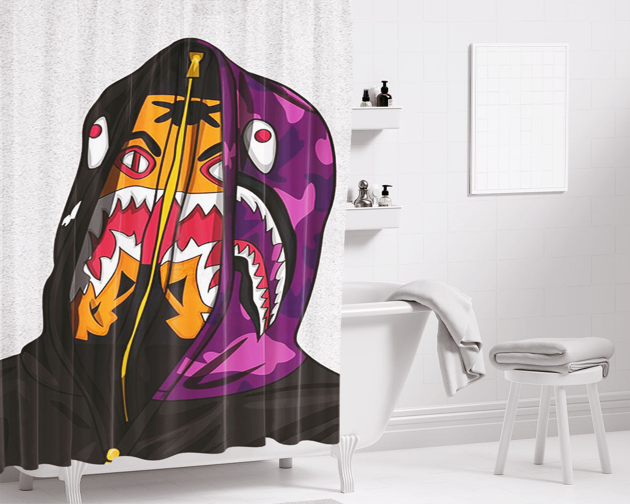 Bape Face Shark Hoodie Art Bathroom Shower Curtain Fabric Waterproof | 66 X 72 Inch