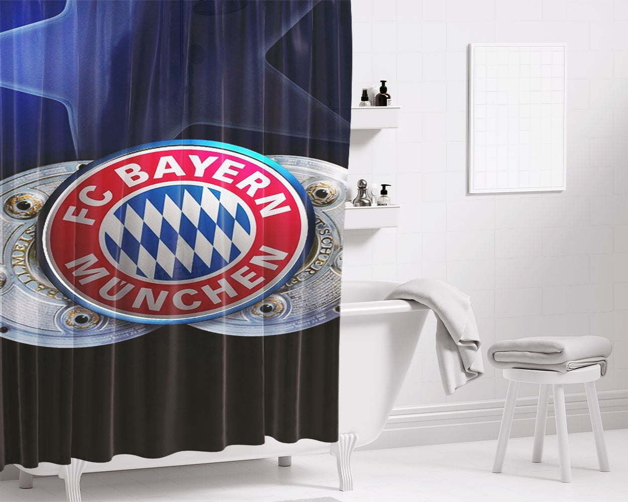 Bayern Munich Star Logo Wallpaper Bathroom Shower Curtain Fabric Waterproof | 66 X 72 Inch