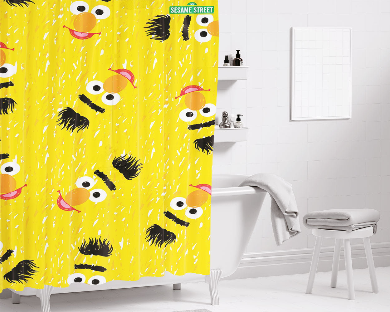 Bert Sesame St Bathroom Shower Curtain Fabric Waterproof | 66 X 72 Inch