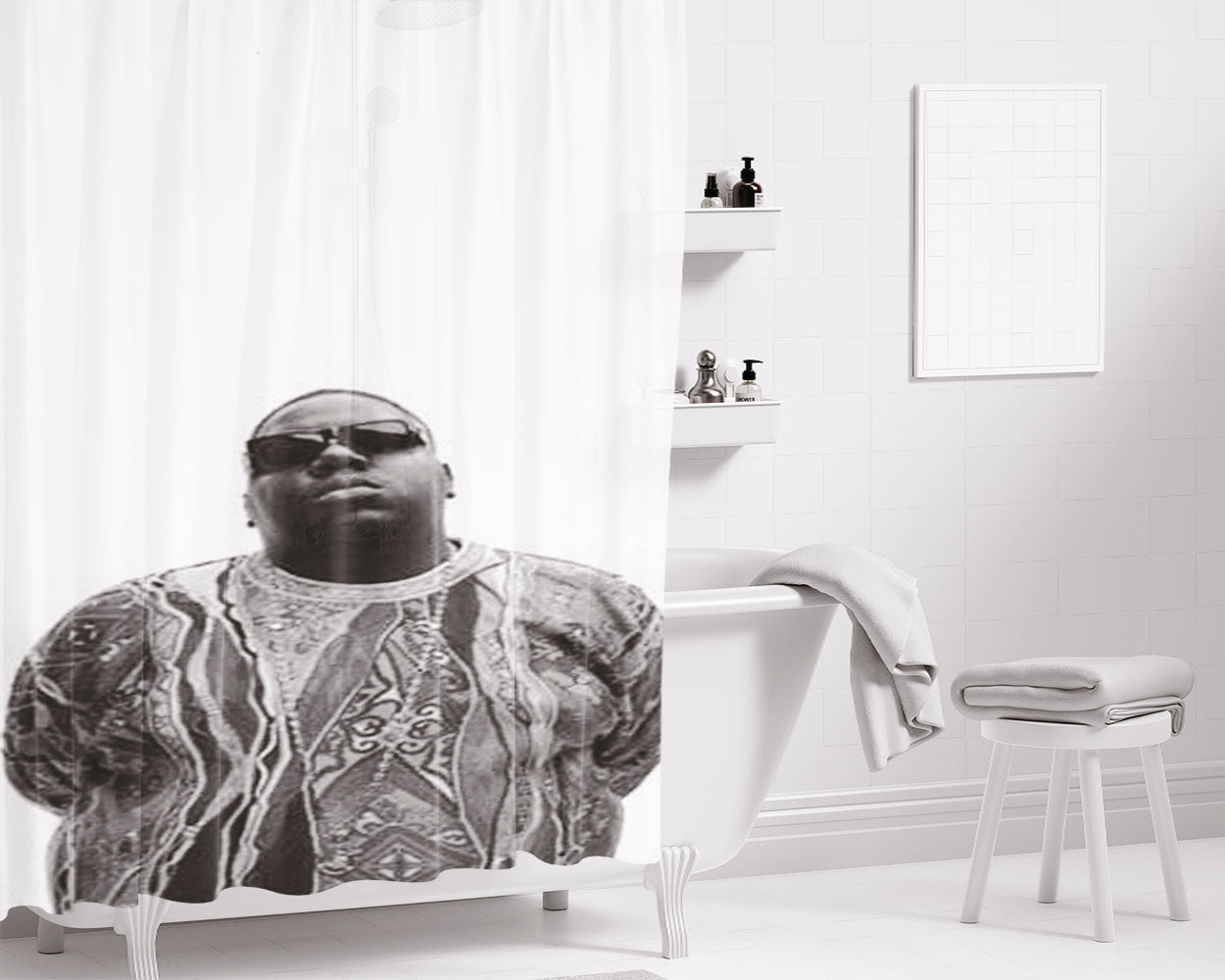 Biggie Smalls Sweater Bathroom Shower Curtain Fabric Waterproof | 66 X 72 Inch