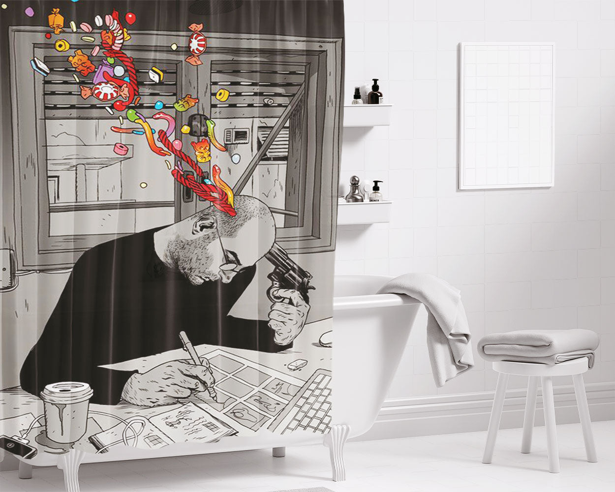 Bill Gates Mural Bathroom Shower Curtain Fabric Waterproof | 66 X 72 Inch