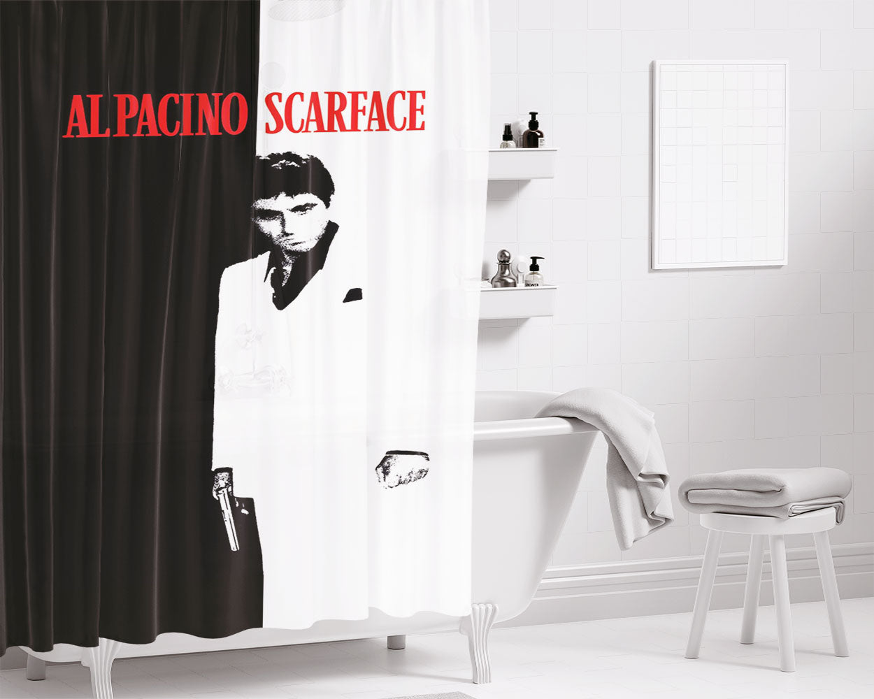 Black White Alpacino Scarface Bathroom Shower Curtain Fabric Waterproof | 66 X 72 Inch