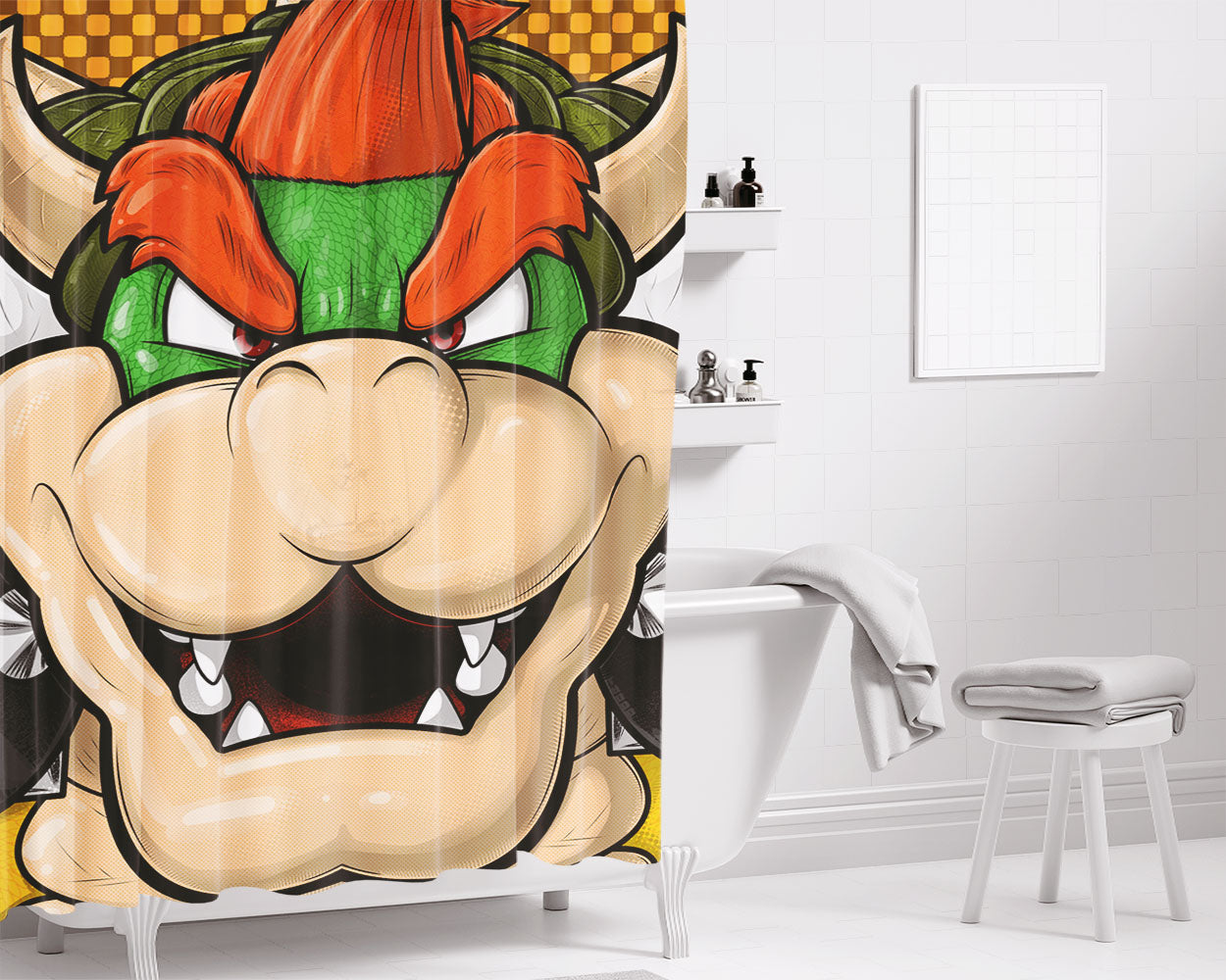 Bowser Mario Bathroom Shower Curtain Fabric Waterproof | 66 X 72 Inch