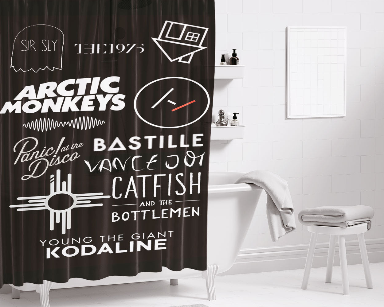 Britpop Band Compilation Bathroom Shower Curtain Fabric Waterproof | 66 X 72 Inch