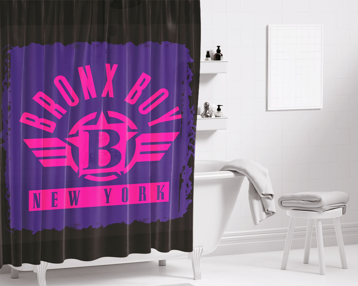 Bronx Boy Purple Wings Bathroom Shower Curtain Fabric Waterproof | 66 X 72 Inch