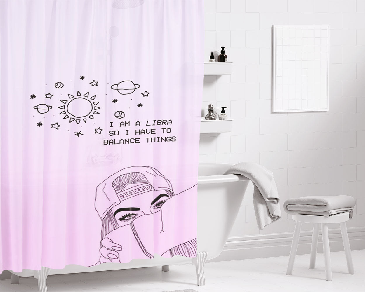 Libra Girl August Bathroom Shower Curtain Fabric Waterproof | 66 X 72 Inch