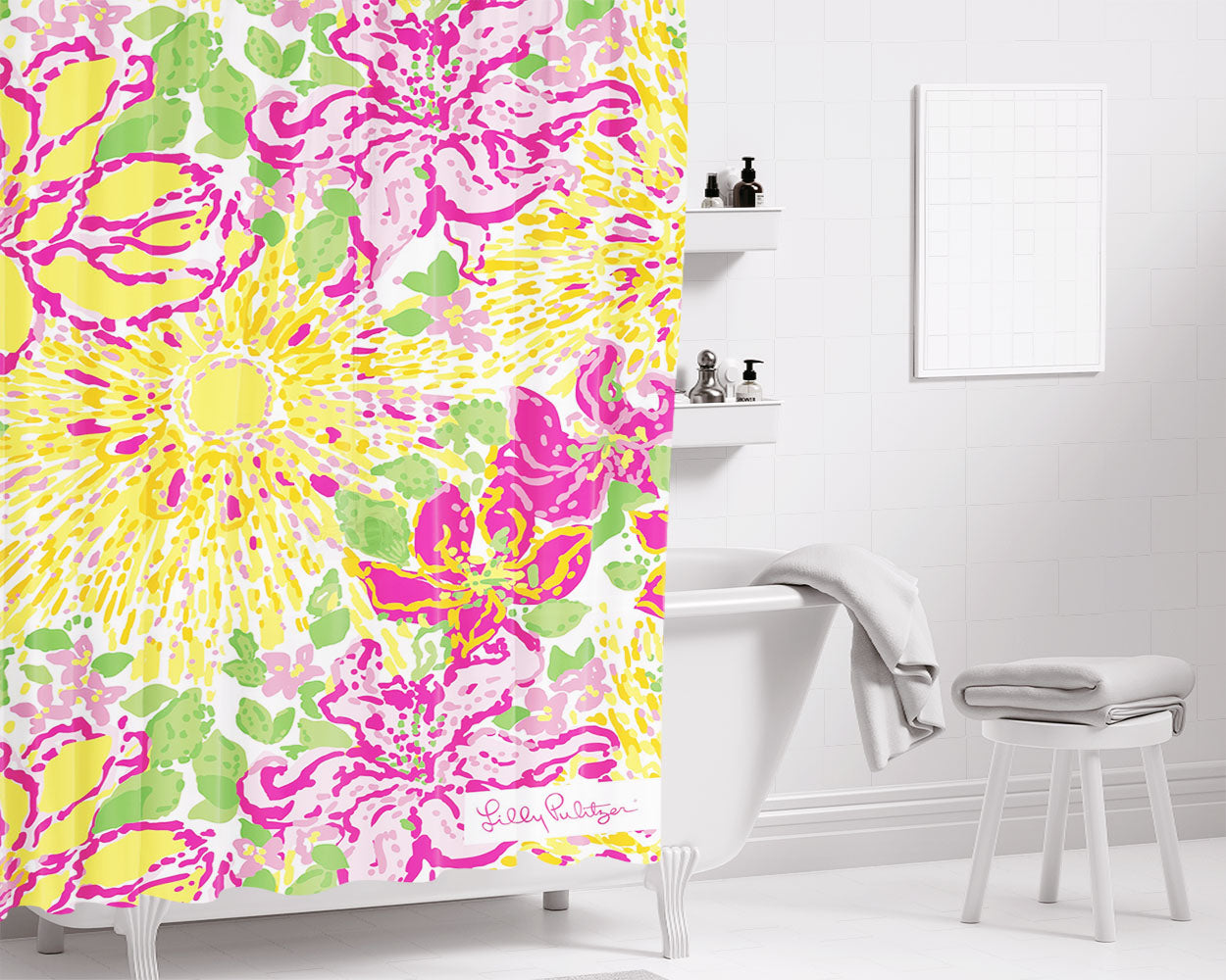 Lilly Pulitzer A Story Written In The Bathroom Shower Curtain Fabric Waterproof | 66 X 72 Inch