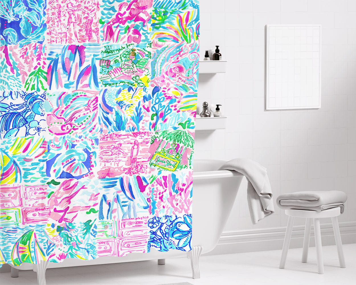 Lilly Pulitzer All Summer Remix Bathroom Shower Curtain Fabric Waterproof | 66 X 72 Inch