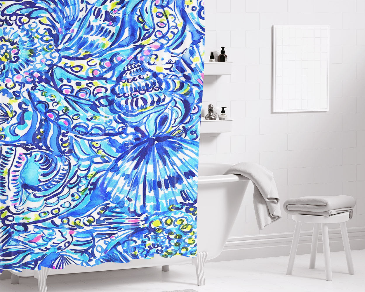 Lilly Pulitzer Ceviche Bathroom Shower Curtain Fabric Waterproof | 66 X 72 Inch