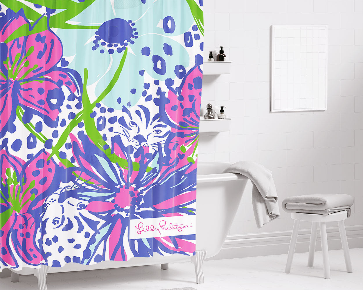 Lilly Pulitzer In The Garden Bathroom Shower Curtain Fabric Waterproof | 66 X 72 Inch