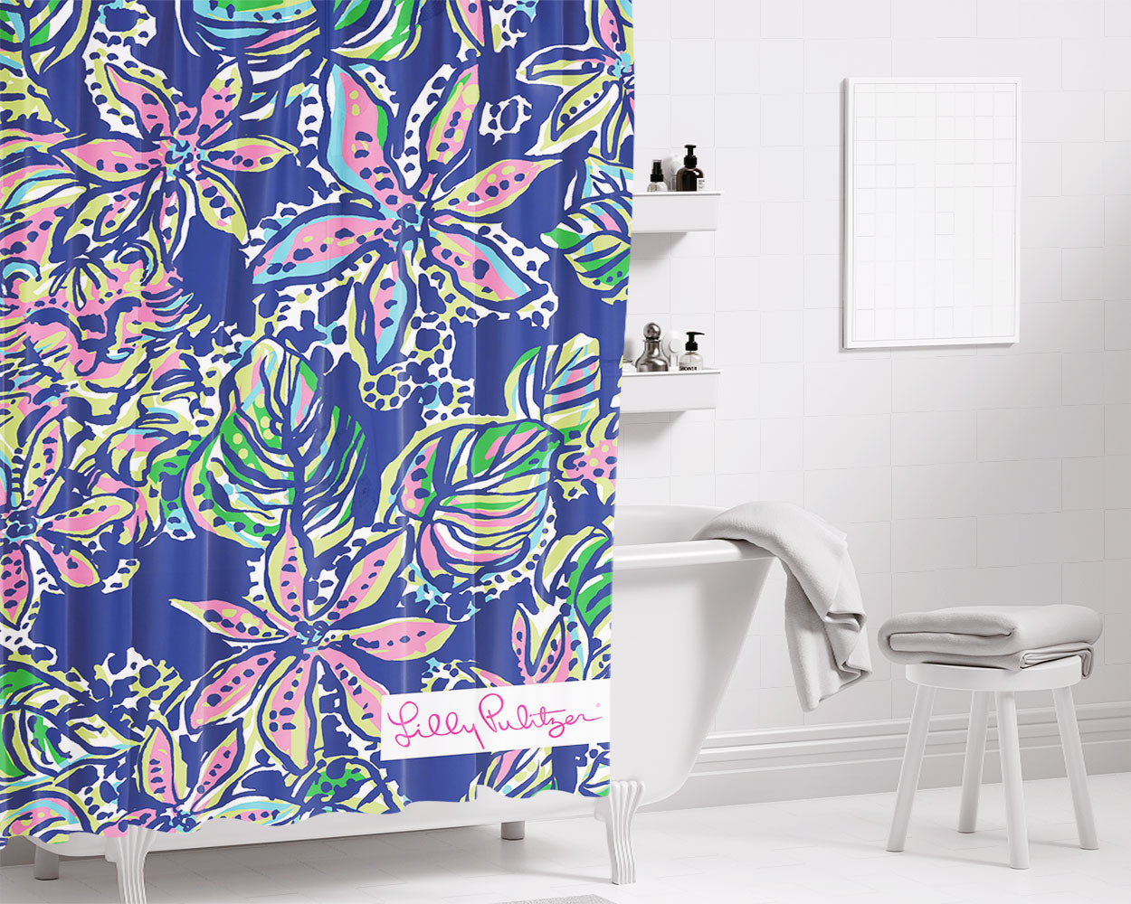 Lilly Pulitzer Not Too Catty Bathroom Shower Curtain Fabric Waterproof | 66 X 72 Inch
