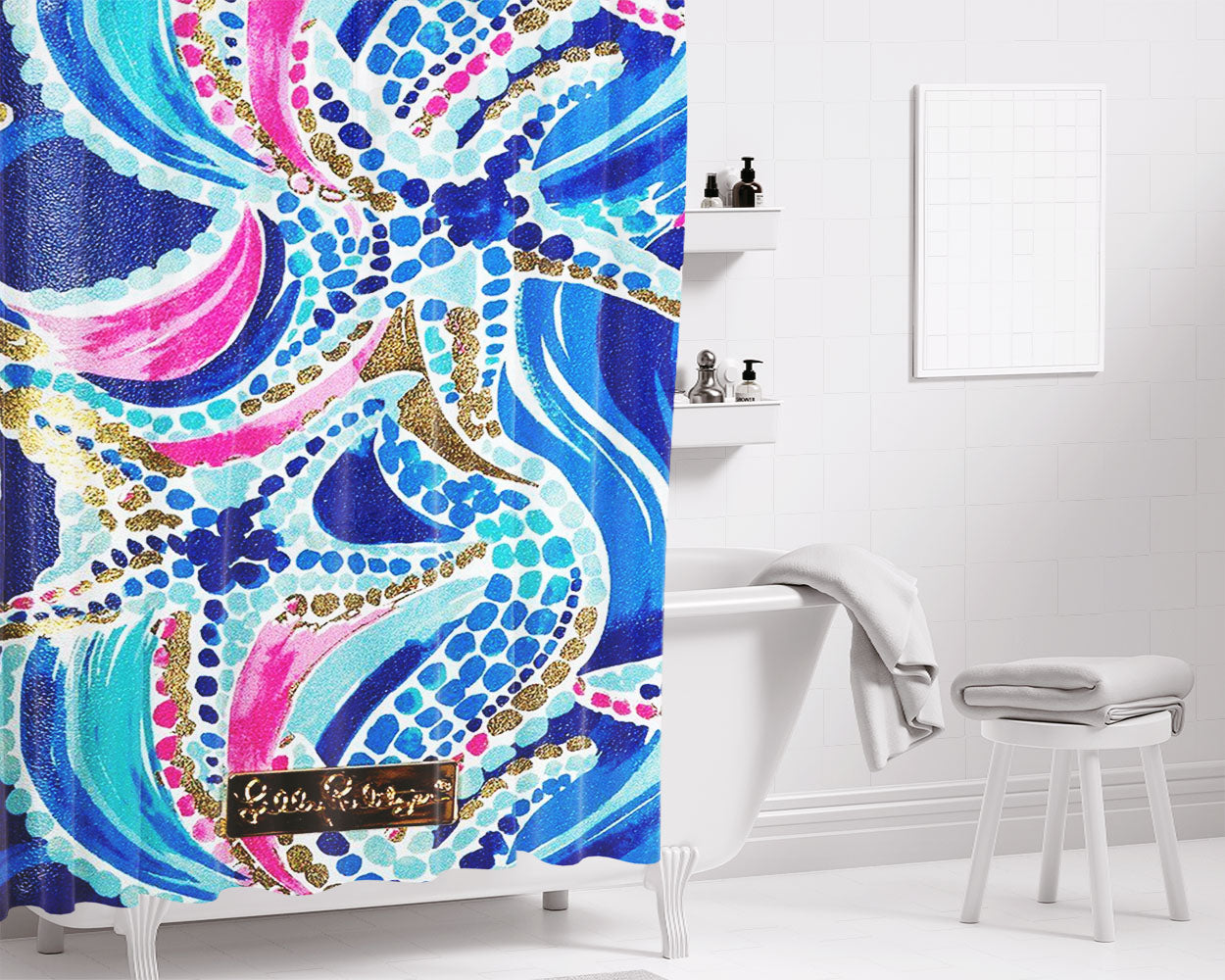 Lilly Pulitzer Ocean Jewels Bathroom Shower Curtain Fabric Waterproof | 66 X 72 Inch
