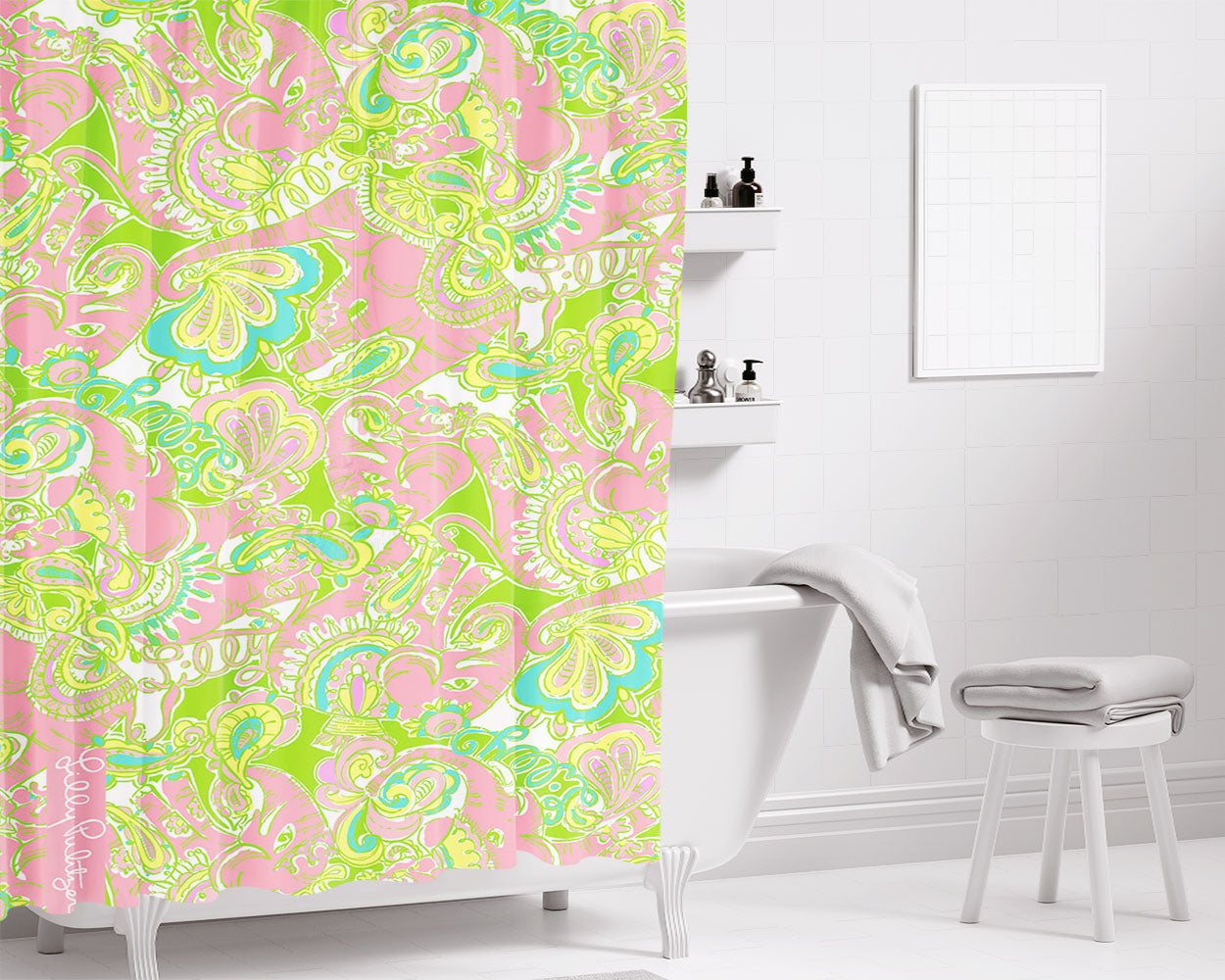 Lilly Pulitzer Pastel Chevron Bathroom Shower Curtain Fabric Waterproof | 66 X 72 Inch