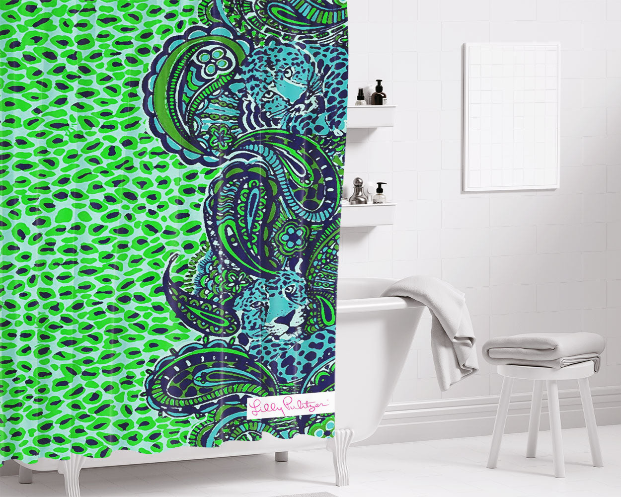 Little Green Bungalow Lilly Pulitzer Bathroom Shower Curtain Fabric Waterproof | 66 X 72 Inch