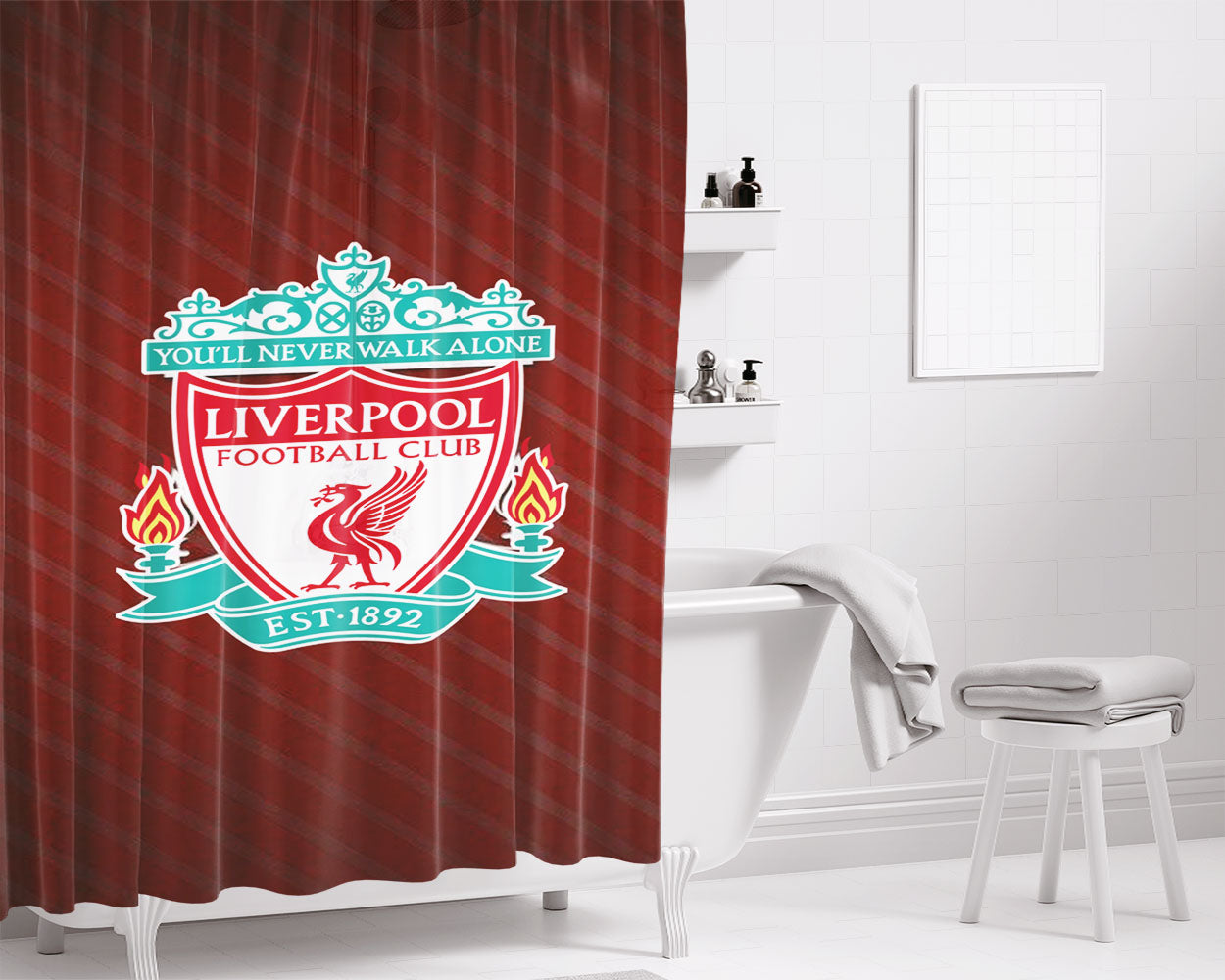 Livelpool Logo Bathroom Shower Curtain Fabric Waterproof | 66 X 72 Inch