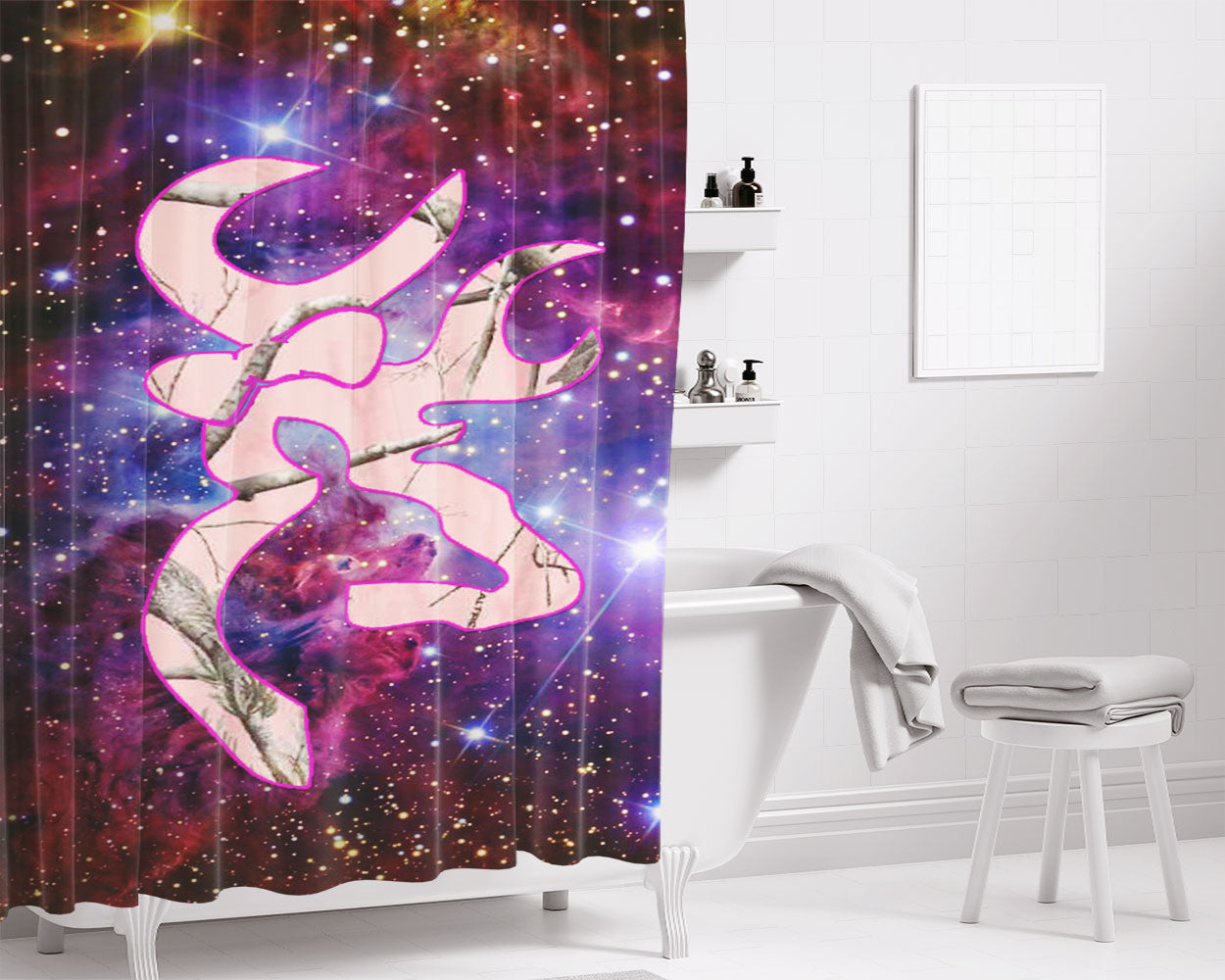 Love Browning Deer Camo Girl 4 Bathroom Shower Curtain Fabric Waterproof | 66 X 72 Inch