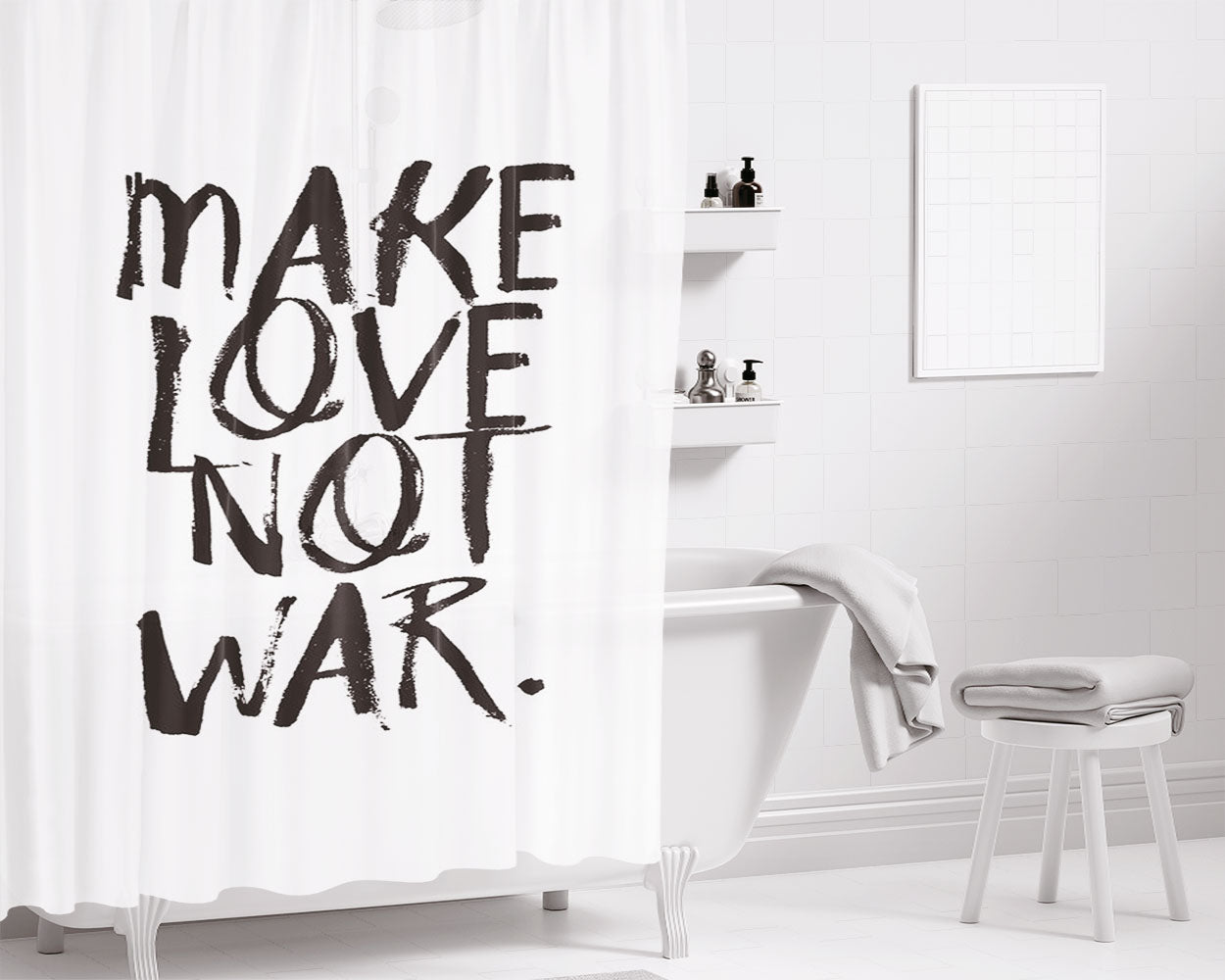 Make Love Not War Bathroom Shower Curtain Fabric Waterproof | 66 X 72 Inch