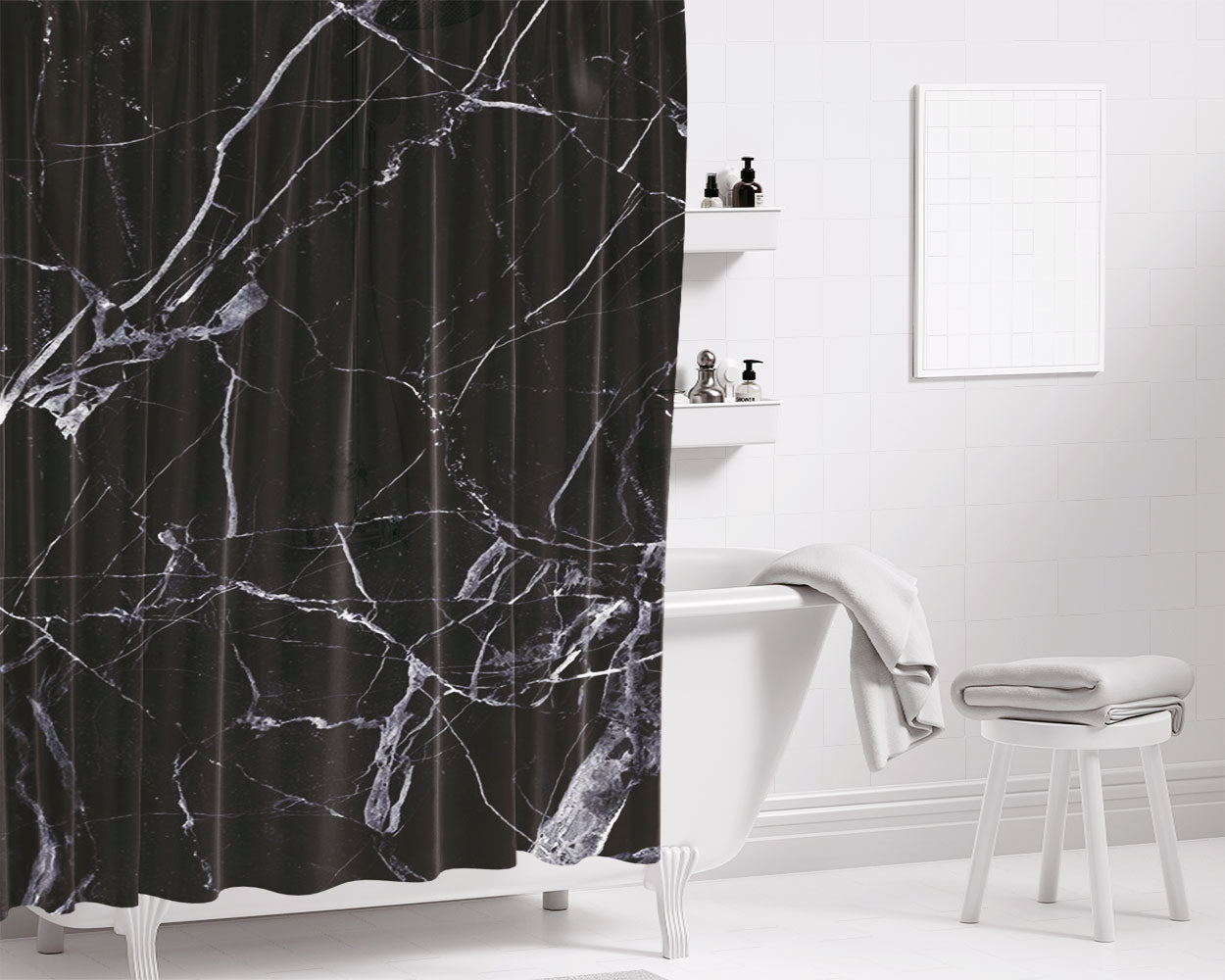 Marble Dark Texture Style Bathroom Shower Curtain Fabric Waterproof | 66 X 72 Inch