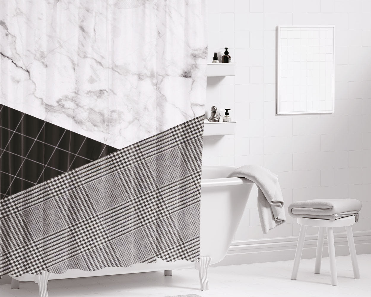 Marble Pattern August Bathroom Shower Curtain Fabric Waterproof | 66 X 72 Inch