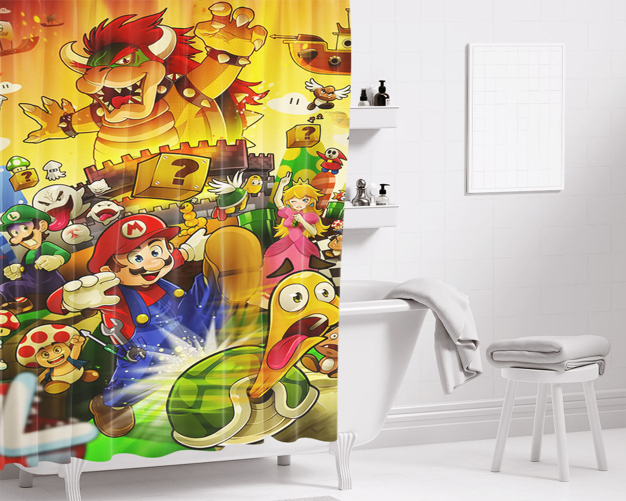 Mario Bros Bathroom Shower Curtain Fabric Waterproof | 66 X 72 Inch