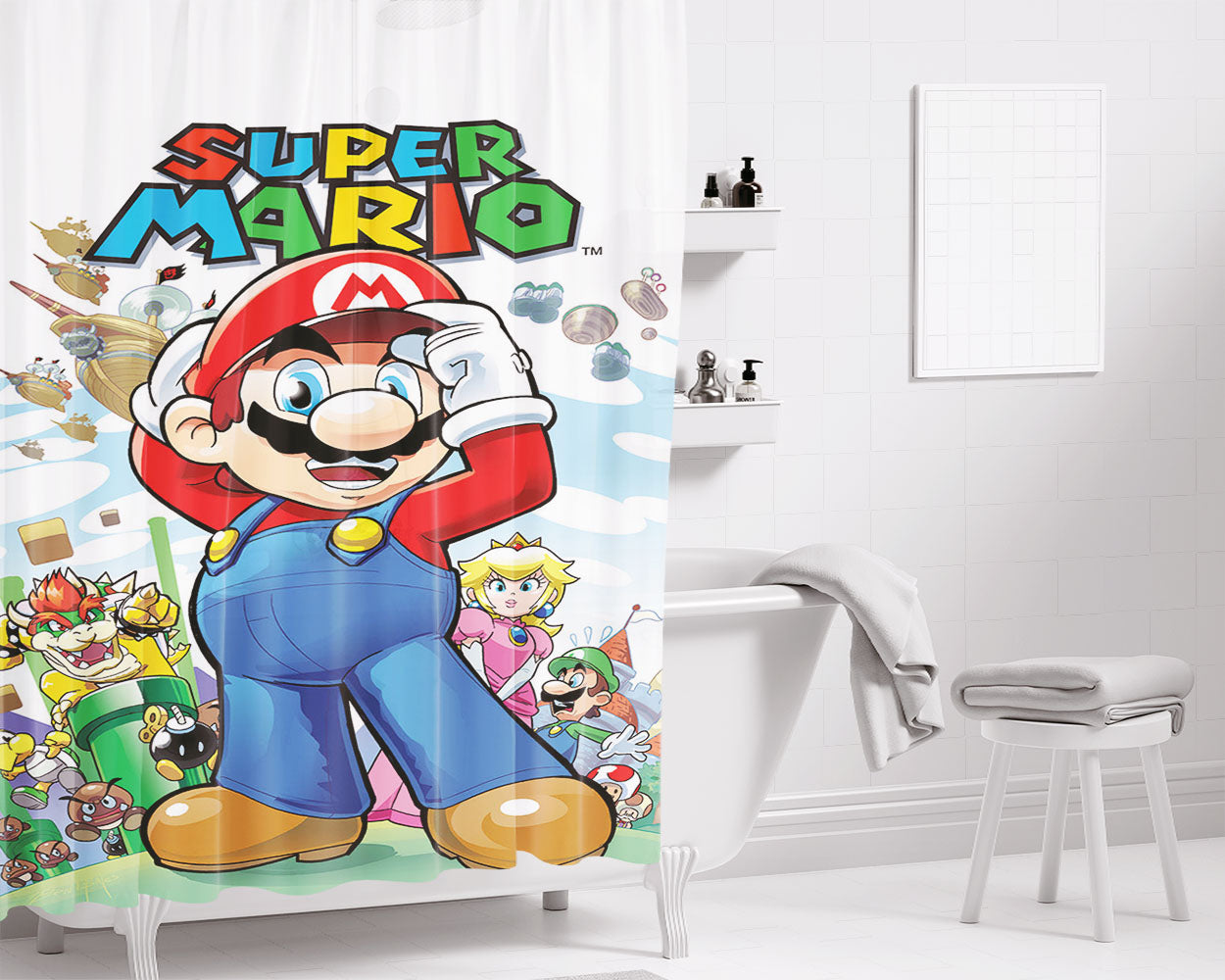 Mario Brothers Bathroom Shower Curtain Fabric Waterproof | 66 X 72 Inch