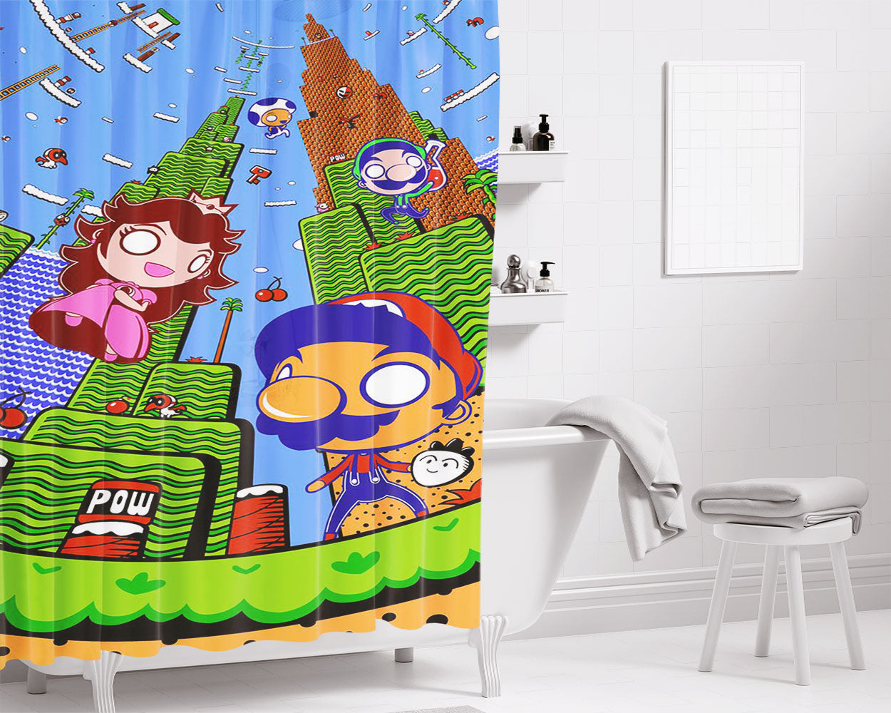 Mario Cute Bathroom Shower Curtain Fabric Waterproof | 66 X 72 Inch