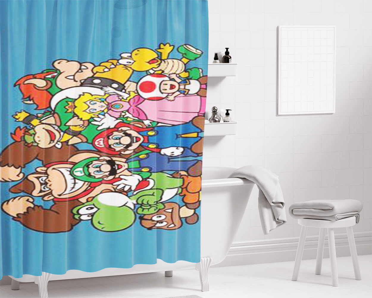 Mario Family Bathroom Shower Curtain Fabric Waterproof | 66 X 72 Inch