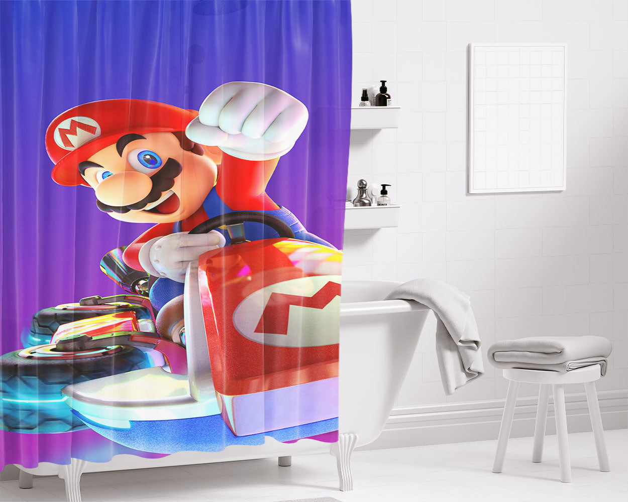 Mario Kart 8 Wallpapers 78 Bathroom Shower Curtain Fabric Waterproof | 66 X 72 Inch