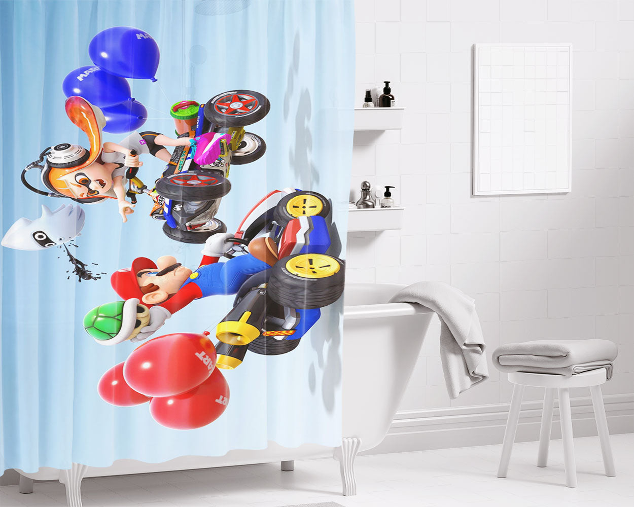 Mario Vs Blooper Bathroom Shower Curtain Fabric Waterproof | 66 X 72 Inch