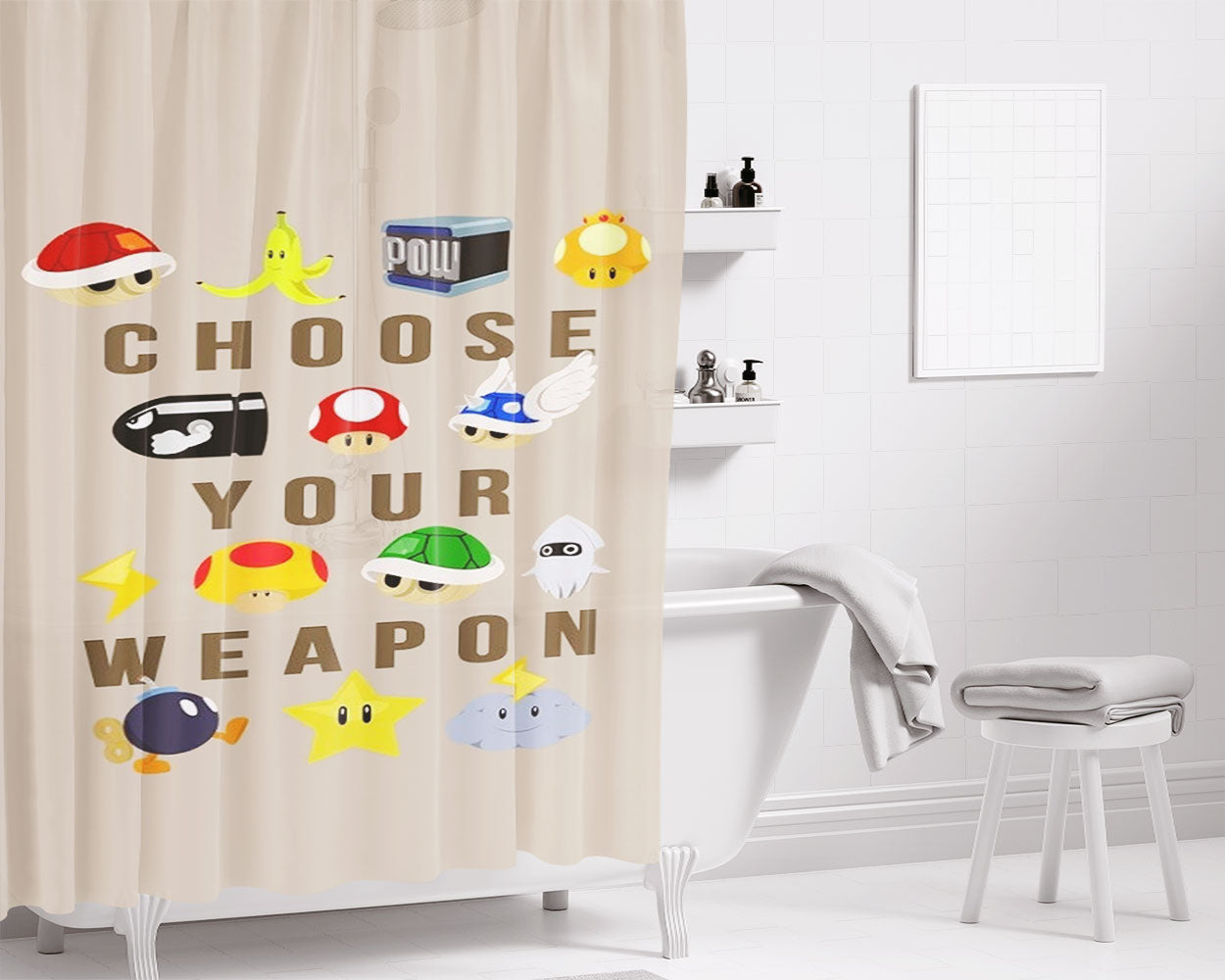 Mario Weapon Bathroom Shower Curtain Fabric Waterproof | 66 X 72 Inch