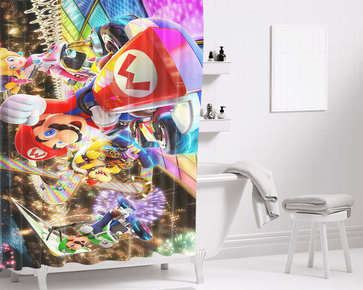 Mariokart 8 Race Wallpapers Bathroom Shower Curtain Fabric Waterproof | 66 X 72 Inch