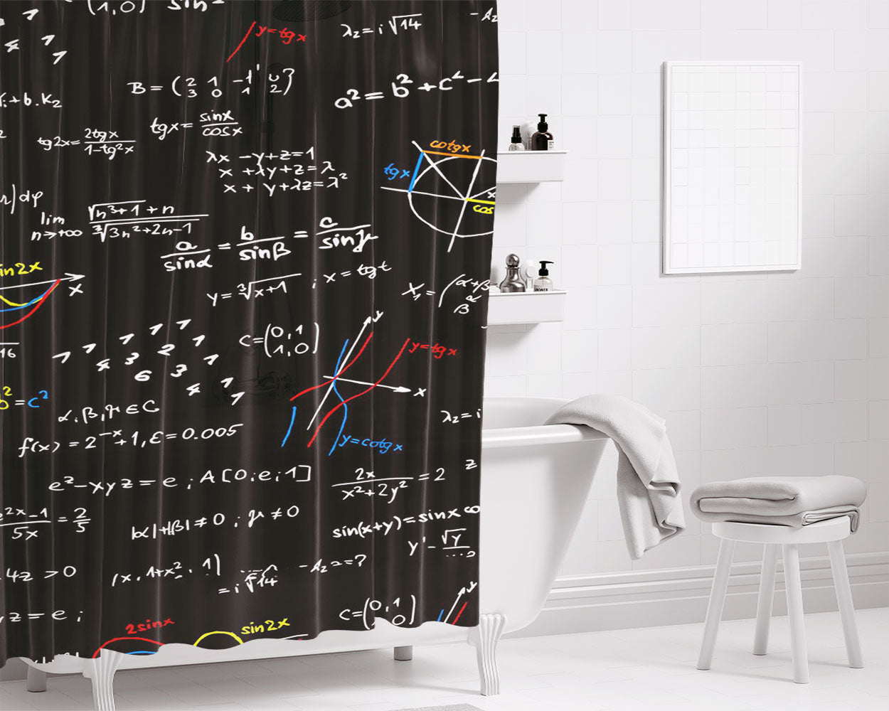 Mathematic Addict Pattern Smart Bathroom Shower Curtain Fabric Waterproof | 66 X 72 Inch