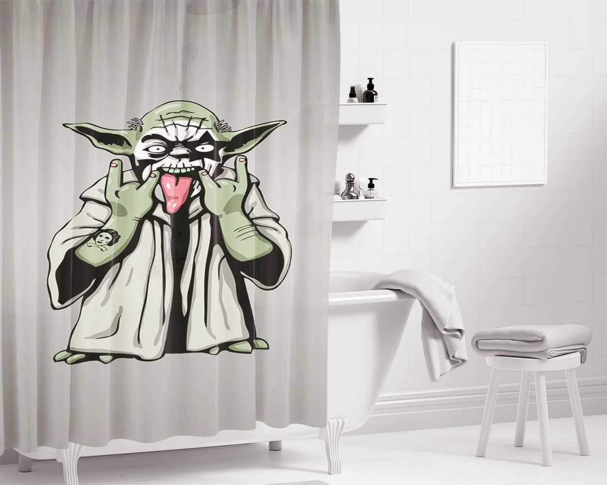 Metal Hands Yoda Wallpapers Bathroom Shower Curtain Fabric Waterproof | 66 X 72 Inch